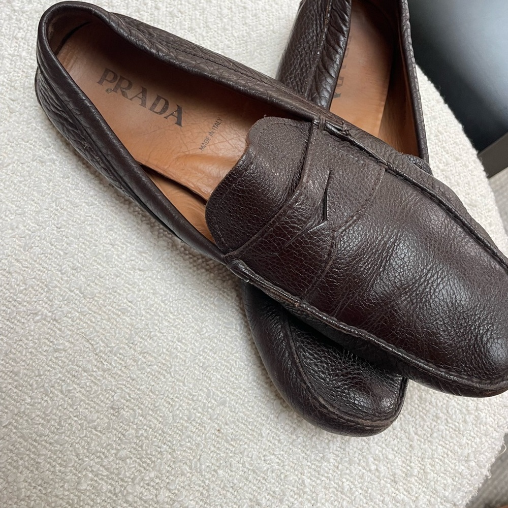 Dark Brown Leather Prada Loafers